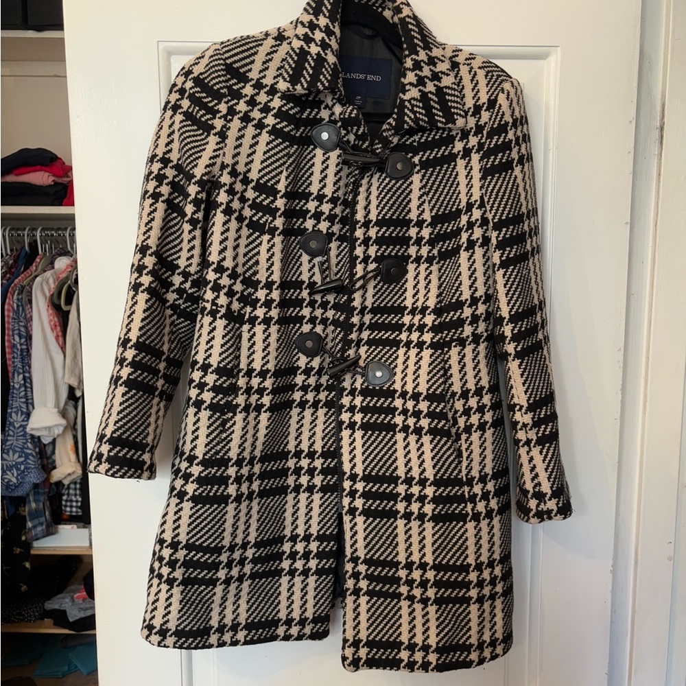 Lands' End Black and Cream Pea Coat with Wide Collar